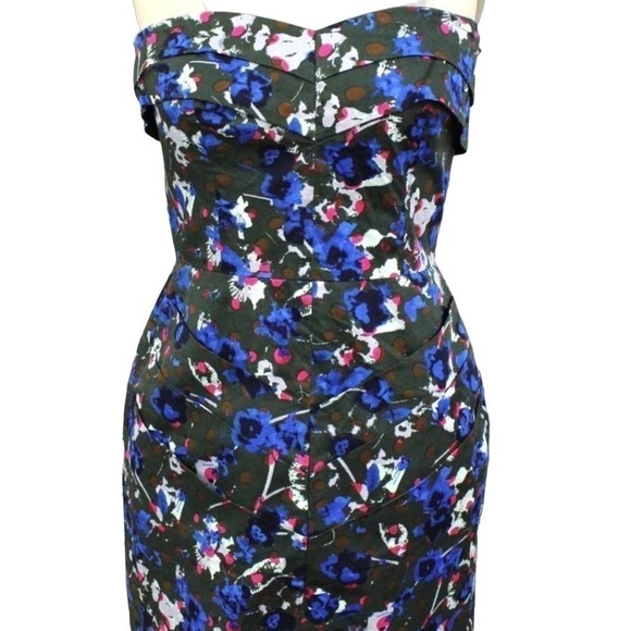 NEW Rachel Roy Strapless Floral Dress Olive Blue - Picture 1 of 6